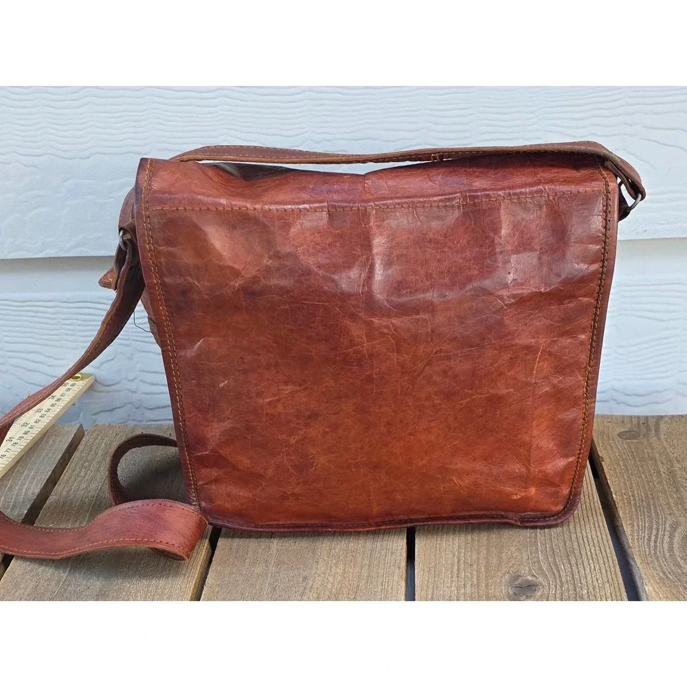 London Leather Messenger Bag Brown Crossbody Satchel Distressed Vintage Style